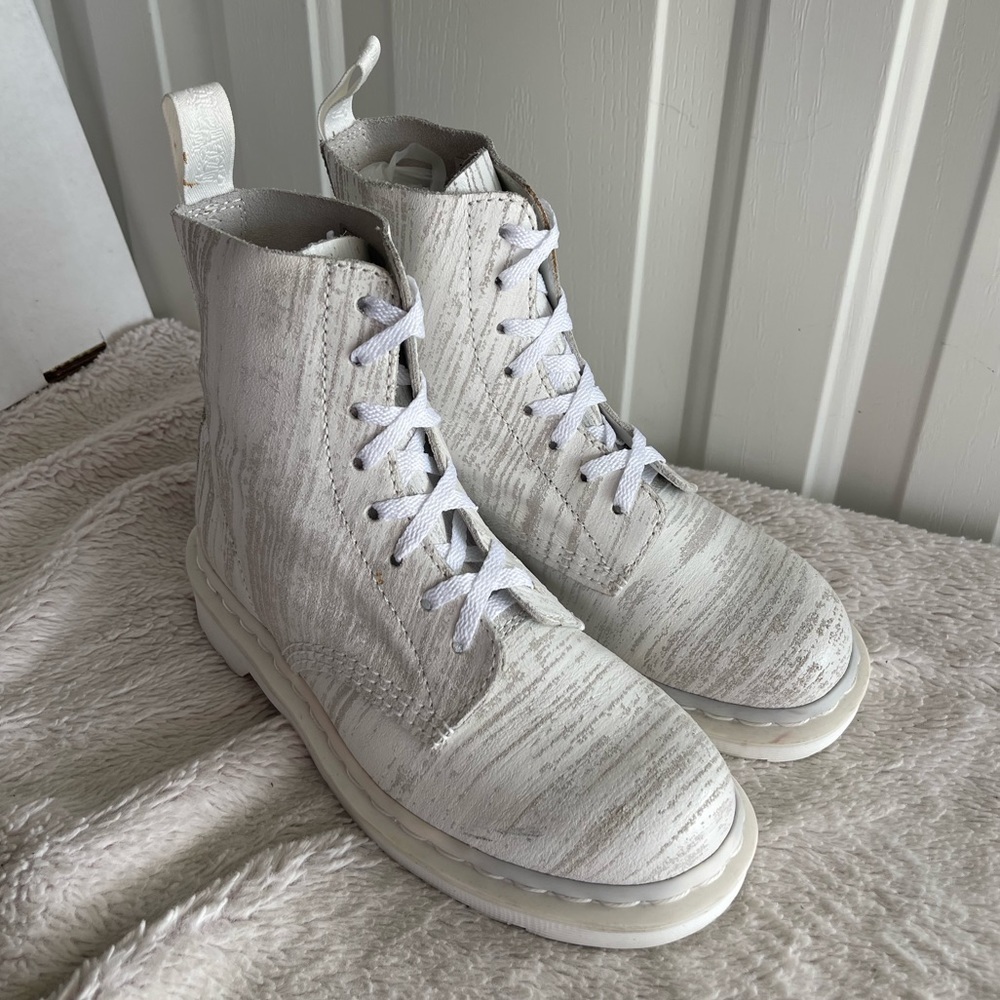 Dr. Martens Pascal White leather Suede Ankle Combat Boots